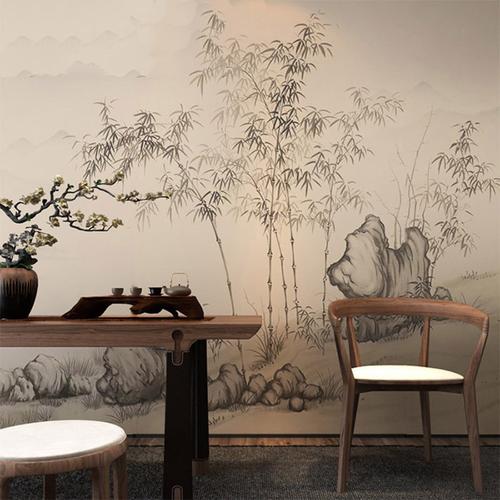 新中式古风细竹壁画书房壁纸客厅墙布茶室酒店办公室背景墙壁纸批